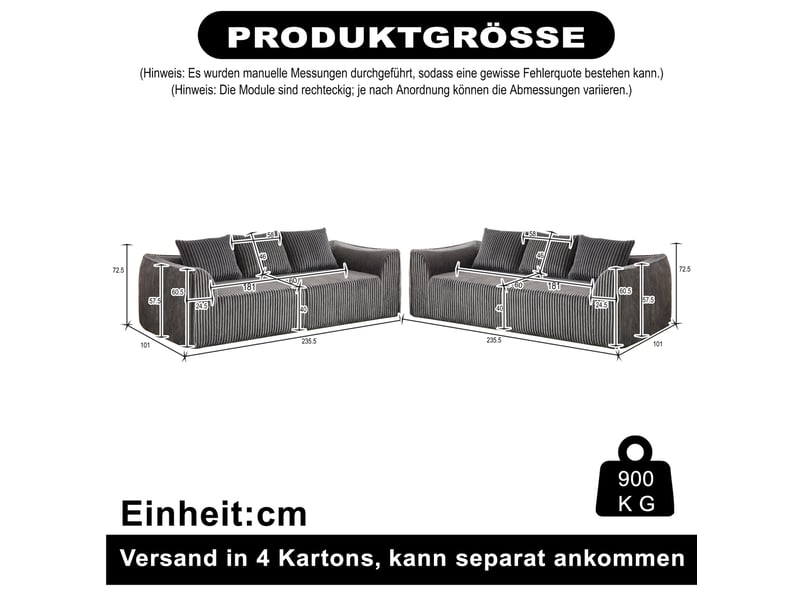  Canapé modulaire 4 places en velours côtelé gris  - Conforama C