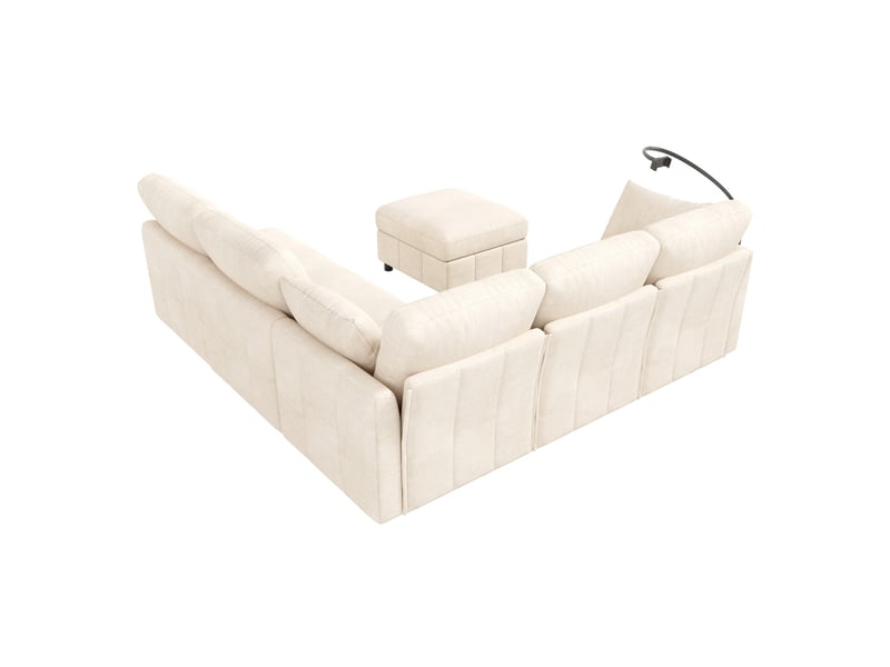  Canapé modulable convertible 6 places en chenille beige, 218 cm, usb-c et pouf IKSETERA TRADING LTD - Conforama W