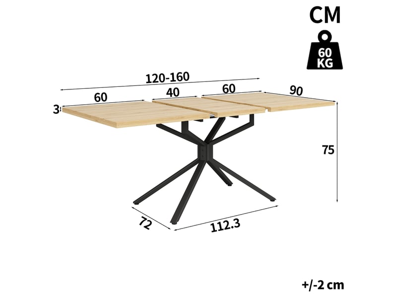 Table extensible effet chêne clair avec pied étoile, 120 à 160 cm Fay Lum - Conforama C