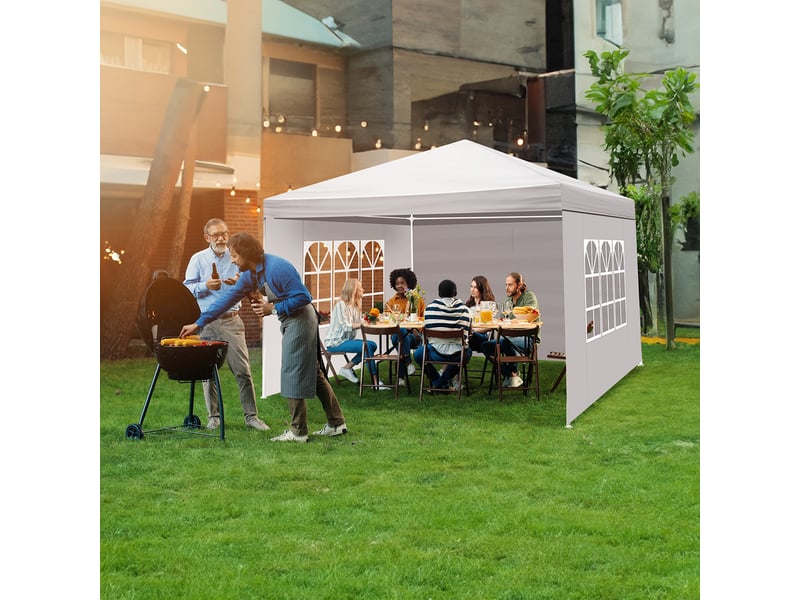 Pavillon de jardin  3x3 m, imperméable & protection uv, 3 parois, toile pe épaisse blanche – pour fêtes, mariages, activités commerciales  - Conforama F