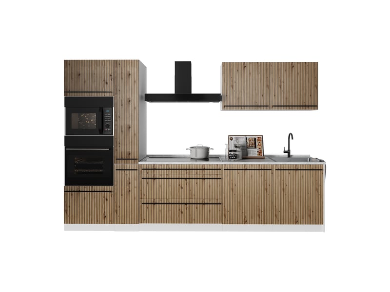  Vicco cuisine, chêne artisanblanc, 310cm plan de travail chêne doré  - Conforama E