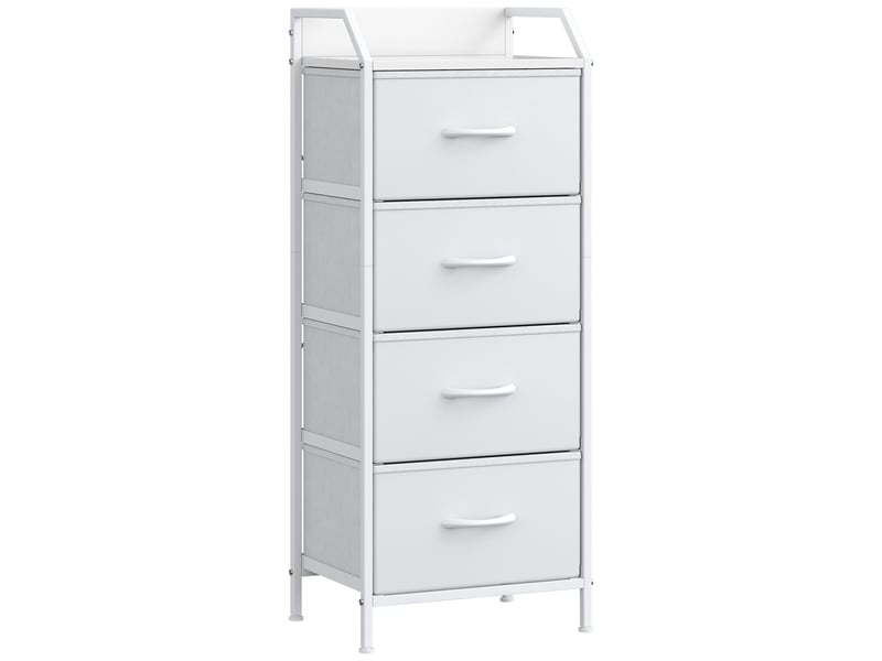  Chiffonnier meuble 43x30x98 cm quatre tiroirs tissu blanc et structure metal moderne  - Conforama A