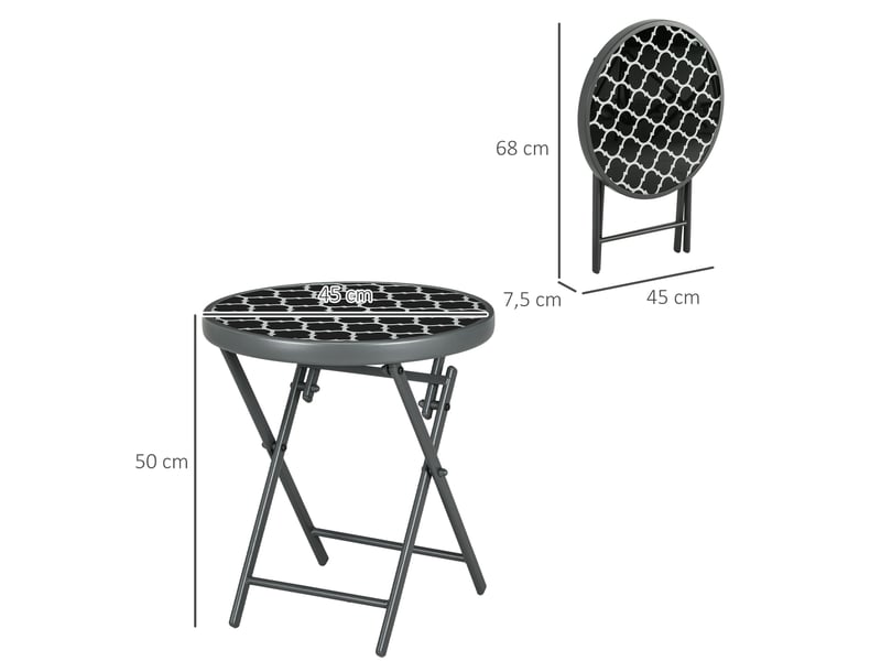  Table basse pliante table d'appoint pliante plateau en verre trempé motifs noirs et blancs en métal ø 45 x 50 cm noir  - Conforama E