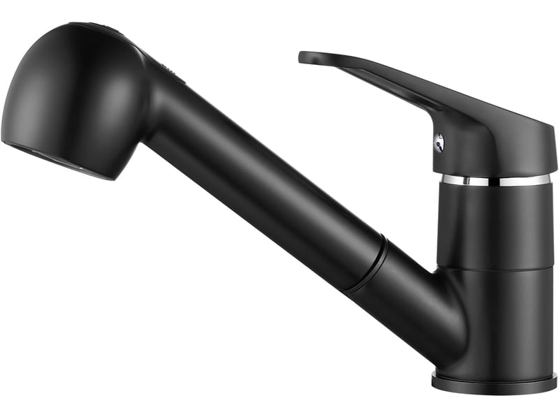  Robinet de cuisine noir avec douchette extractible, rotation à 360°, sortie d'eau chaude et froide monotrou, convient aux éviers, cuisines ou lavabos  - Conforama A