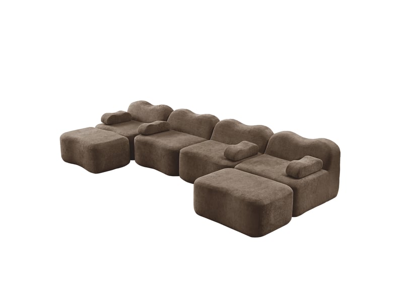 Canapé d'angle modulable 4 places en velours marron avec 2 poufs, forme u et confort pour le salon - Conforama A