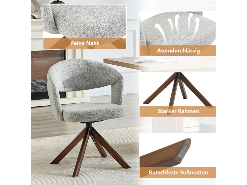  Lot de 2 chaises de salle à manger pivotantes,47x47,5x81,5 cm,tissu,gris clair  - Conforama E