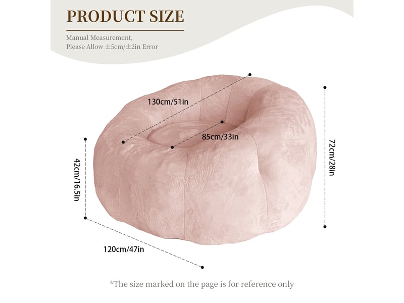  Fauteuil pouf rond grand format avec base stable pour salon, chambre et coin lecture, en flanelle rose  - Conforama D