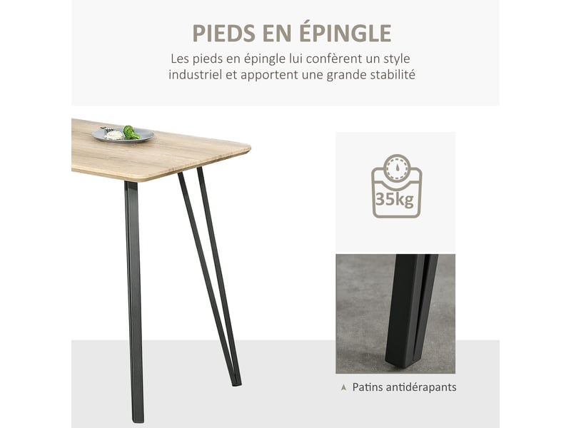  Table à manger rectangulaire pieds métal noir en épingles 120 x 60 x 75 cm  - Conforama E