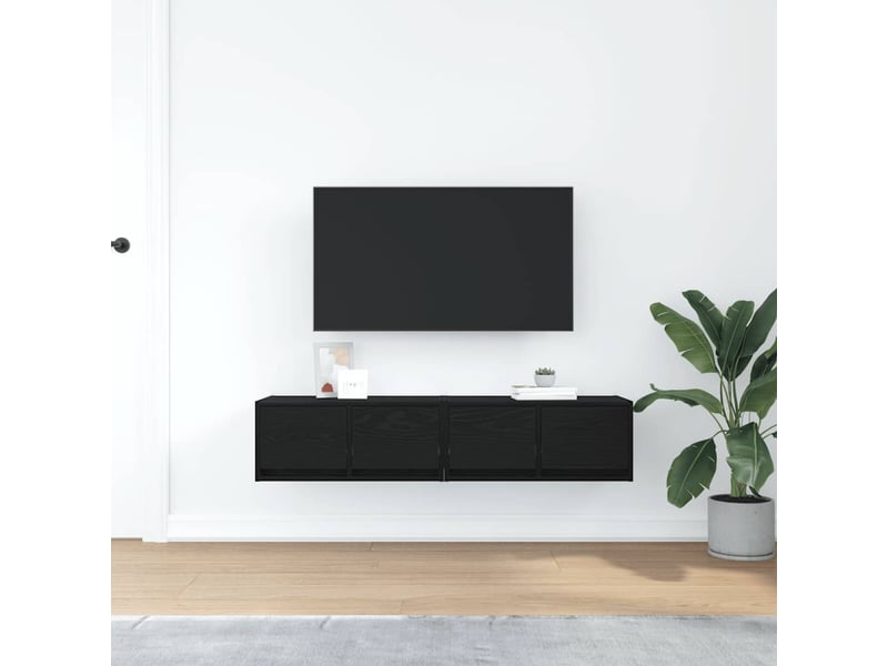  Lot de 2 meuble tv bas salon chêne noir 60x31x25,5 cm bois d'ingénierie shl80302  - Conforama C