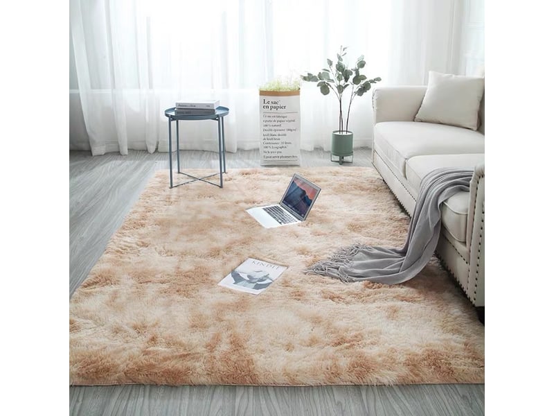  Tapis de salon beige, à poils longs, doux, en laine de soie antidérapante, mesurant 120 x 160 cm  - Conforama A