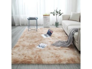 Tapis de salon beige, à poils longs, doux, en laine de soie antidérapante, mesurant 120 x 160 cm