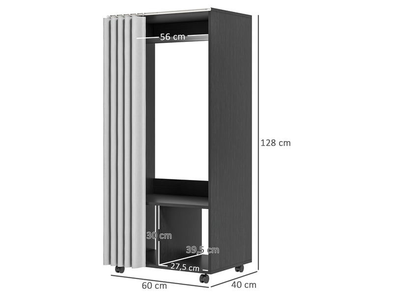  Armoire penderie armoire de rangement mobile avec rideau, panneaux de particules, tringle de suspension, noir  - Conforama D