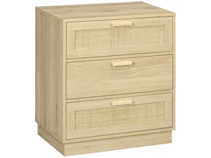 Commode design bohème en rotin avec 3 tiroirs, meuble de rangement pour le salon, le couloir, l'entrée, bois naturel