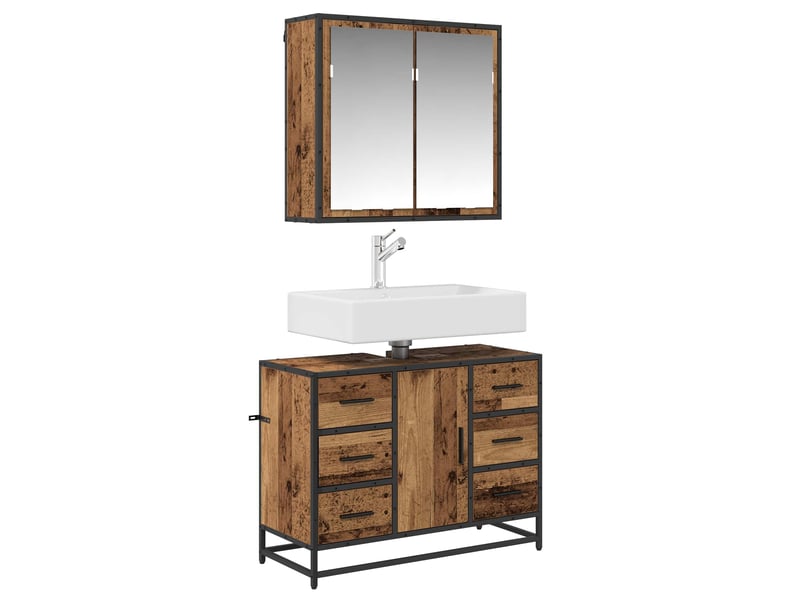 Ensemble de mobilier de salle de bain 2 pc bois ancien cf64019 - Conforama C