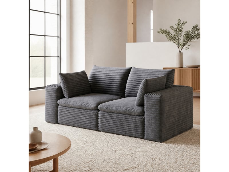  Canapé modulaire 180x90x82cm, montage simplifié, meuble de salon, bien-être, rembourrage mousse intégrale, gris foncé  - Conforama B