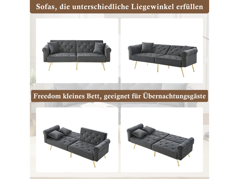  Canapé convertible, canapé-lit, 2 places, en velours, dossier inclinable 3 positions, design moderne, pieds en métal  - Conforama D