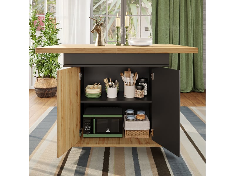 Table à manger extensible 110-140 x 80 cm avec rangement, noir et naturel - Conforama E