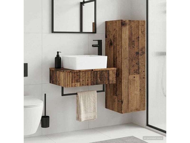 Ensemble de mobilier de salle de bain 2 pcs bois ancien shl6993 - Conforama B