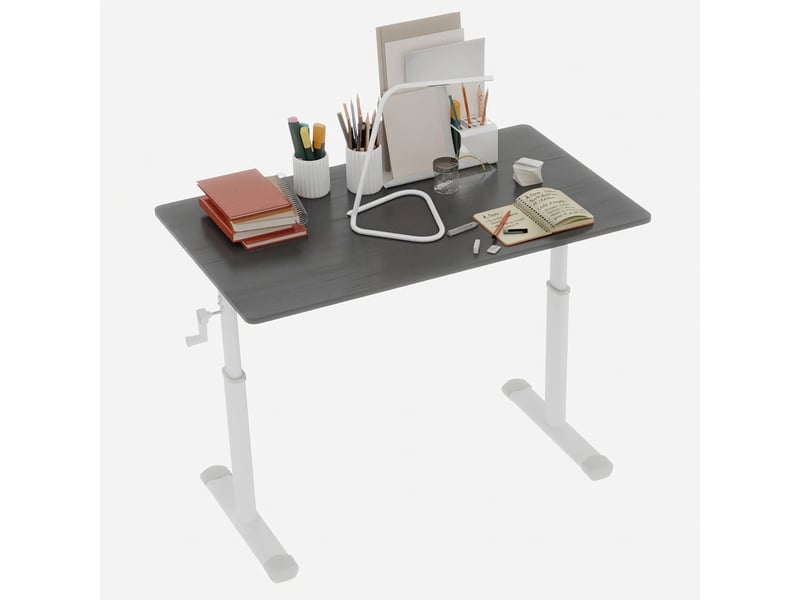 Bureau assis debout manuel réglable en hauteur 100x60cm gris métal et bois - Conforama A