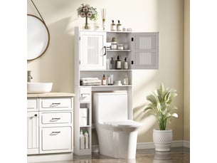 Meuble wc dessus de toilette meuble salle de bain avec porte-papier 80x19,5x170cm blanc et placard à porte double