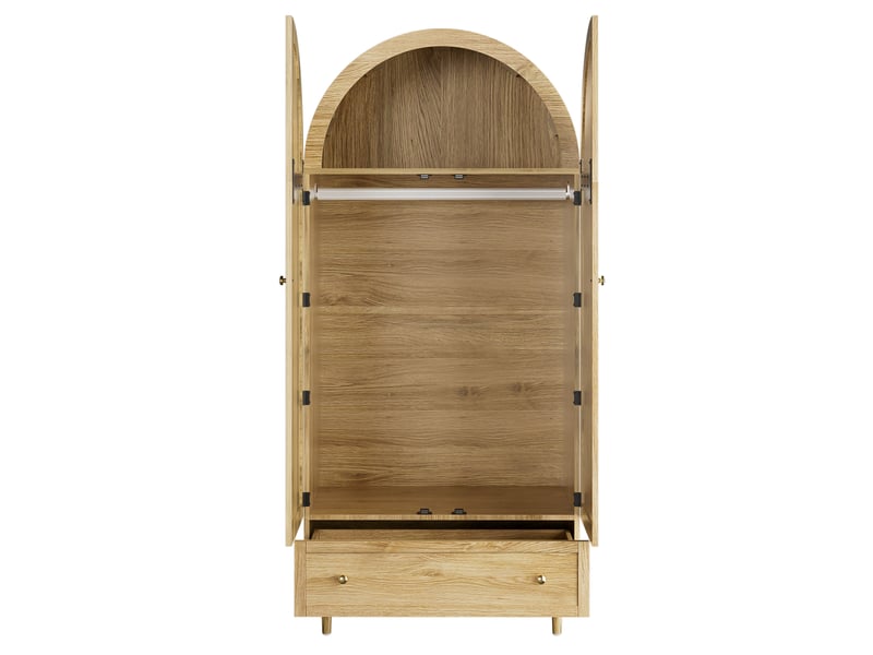  Armoire avec tringle et tiroirs, portes revêtues de tissu, style moderne, pour chambre, en mdf, chêne, 79 × 50 × 175 cm  - Conforama A