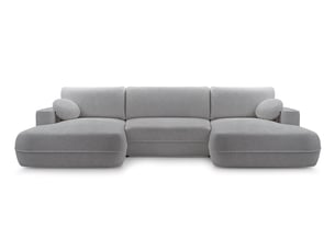Canapé d'angle panoramique convertible AX LIVING Peoni 5 places Velours gris avec coffre de rangement