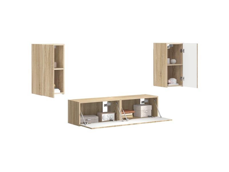  Ensemble meuble tv - banc tv - meuble de rangement 4 pcs chêne sonoma bois d'ingénierie  - Conforama C