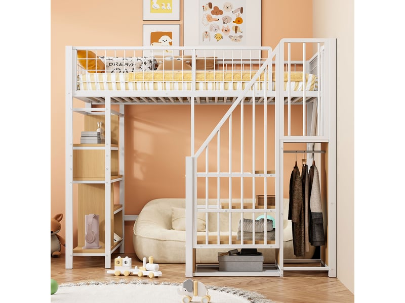  Lit mezzanine 90x200 cm coloris blanc métal lit enfant blanc - Conforama D