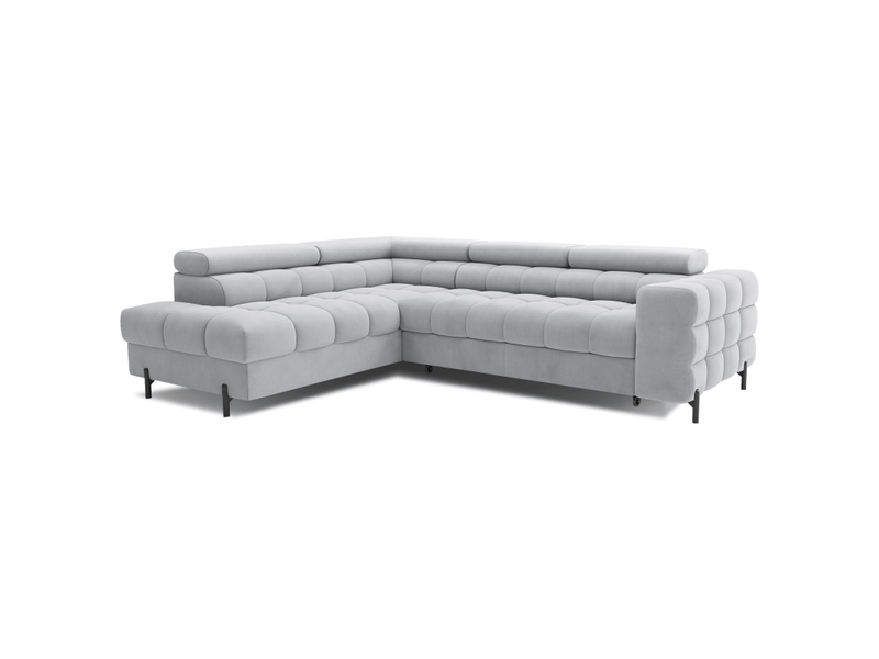  Canapé d'angle gauche ferrum gris clair avec coffre pieds métal 276x93x200cm  - Conforama E