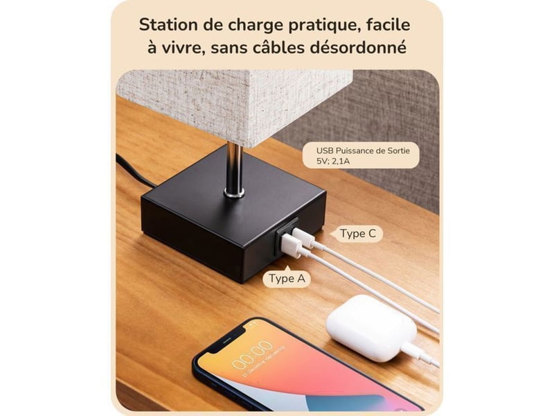  Lampe a poser tactile 2 pack beige avec variateur 30 70 100 usb a usb c e27 370618_AABJN35665_6_DROPFR - Conforama C