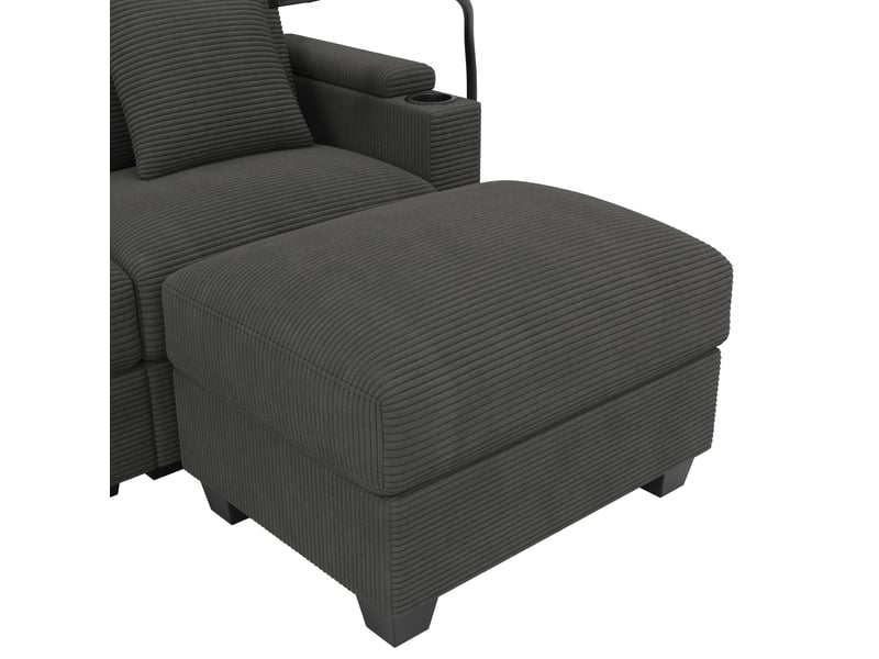  Canapé modulable en u gris, convertible avec fonction lit, velours côtelé, usb et porte-téléphone  - Conforama D