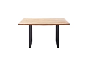 Table à manger avec bord irrégulier coloris chêne massif naturel et pieds en métal noir   - longueur 160 x profondeur 90 x hauteur 76 cm
