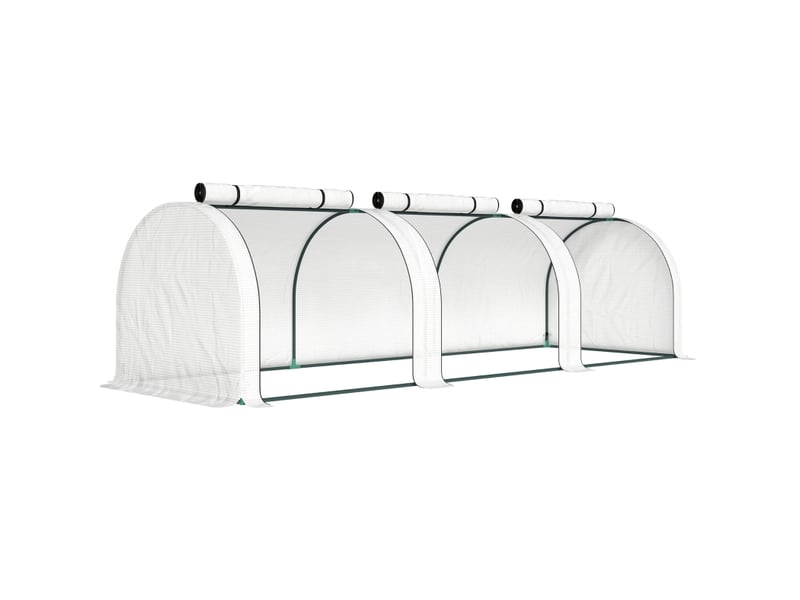 Serre tunnel de jardin 295 x 100 x 80 cm – blanche – 3 fenêtres zippées, aérables, film pe transparent - Conforama A