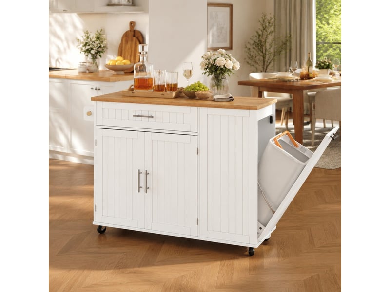 Îlot de cuisine mobile,130x70x93 cm,avec plan rabattable,mdf,blanc - Conforama B