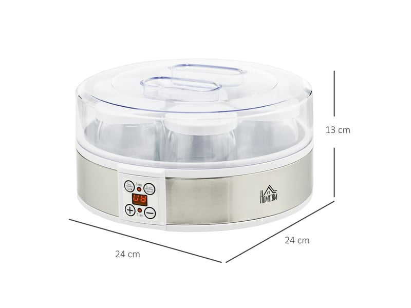 Yaourtière 7 pots de 180ml machine à yaourt électrique en acier inoxydable thermostat réglable blanc 24 x 24 x 13 cm - Conforama C