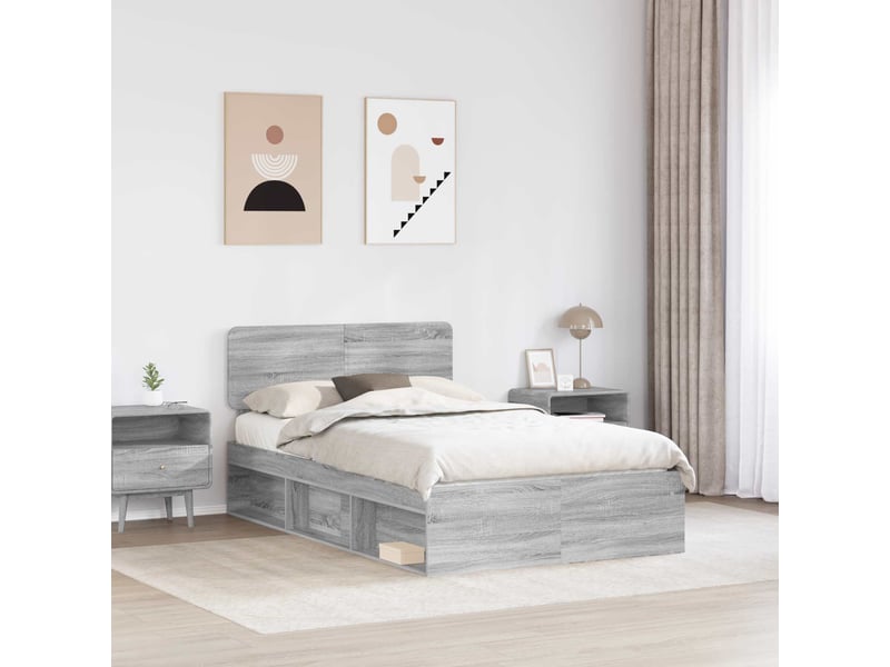  Lit double- lit adulte -  cadre de lit gris sonoma 135 x 190 cm pin massif  - Conforama B