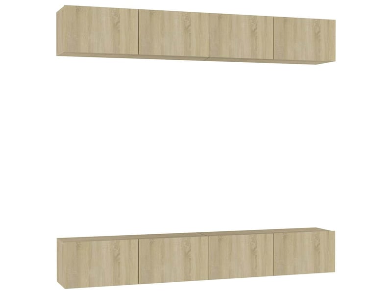  Lot de 4 meuble tv bas salon chêne sonoma 100x30x30 cm bois d'ingénierie  - Conforama A