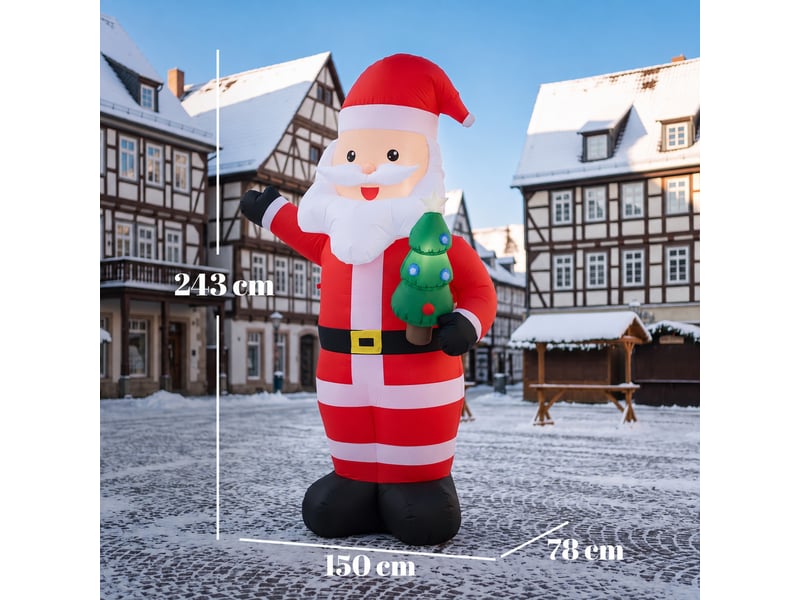  Père noël gonflable led 2,4h m avec mini sapin polyester imperméable rouge  - Conforama C