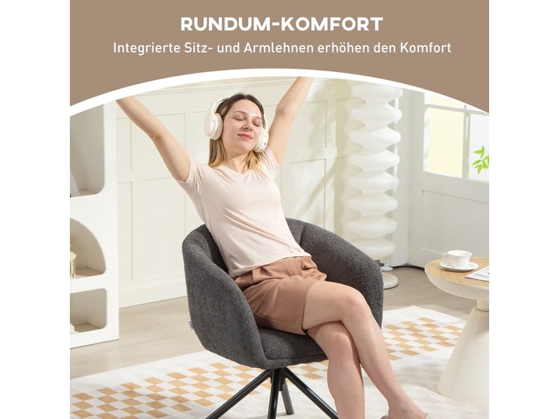  Fauteuil d'accent pivotant 58.5x59x78.5cm – fauteuil lounge individuel avec assise 360° et pieds en métal – polyester - anthracite  - Conforama E