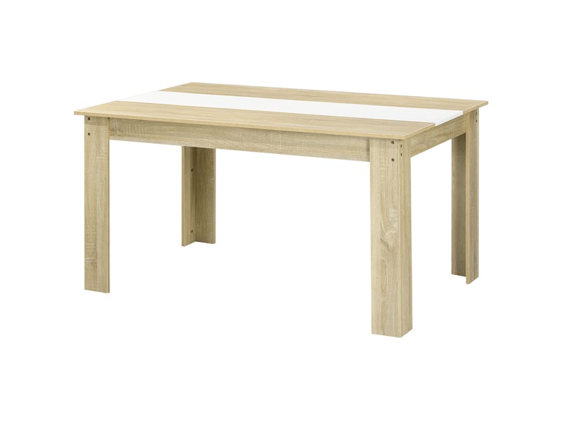  Table de salle à manger pour 6 personnes en bois aspect naturel et blanc, dim. 140l x 90l x 75h cm  - Conforama B