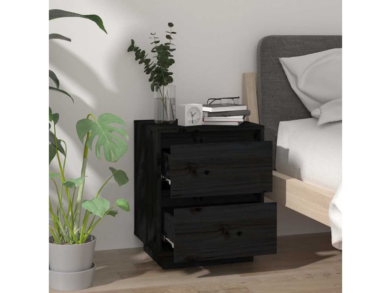  Lot de 2 tables de chevet - cabinet de chevet - table de nuit noir 40x35x50 cm bois de pin solide  - Conforama C