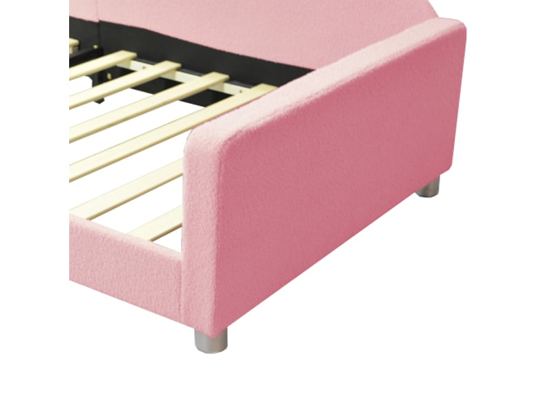  Canapé lit 90x200cm, lit enfant, lit simple, lit rembourré, cadre en tissu peluche, rose, sans matelas  - Conforama E