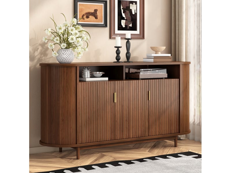 Buffet bas tcqpz 140 x 40 x 78 cm 3 portes rangement mdf panneaux de particules noyer - Conforama B
