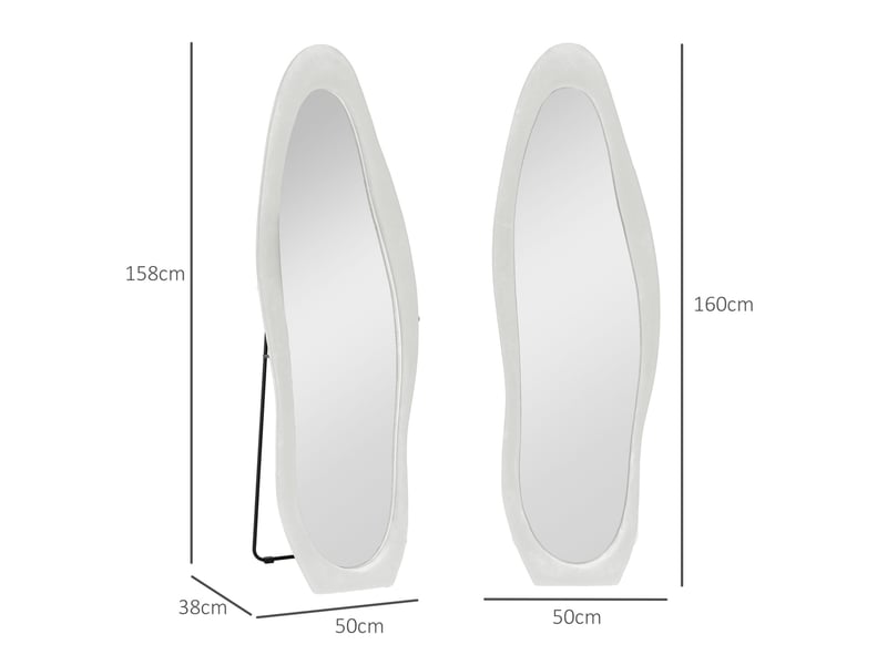  Miroir sur pied corps entier 50 x 160 cm – blanc – cadre ondulé velouté, pose au sol stable ou murale  - Conforama C