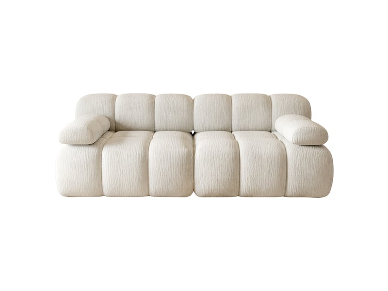 Canapé compressé 2 places 200x100x68 cm sans structure, sans montage, mousse haute résilience, assise profonde, tissu chenille blanc - Conforama A