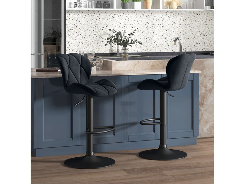  Tabouret de bar pivotant lot de 2 avec hauteur réglable et repose-pieds, en polyester noir  - Conforama B