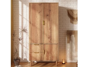 Armoire 80x50x177 cm 3 portes 2 tiroirs mdf et panneau de particules couleur chêne