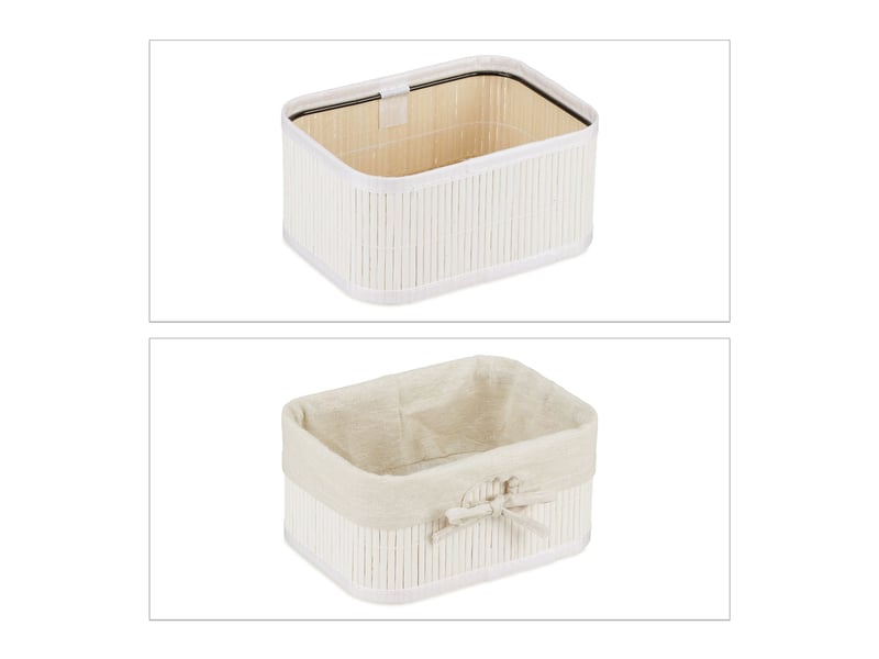  Lot de 4 paniers de rangement décoratifs 17 x 33 x 23 cm pour cosmétiques jouets en bambou crème 13_0011695  - Conforama C