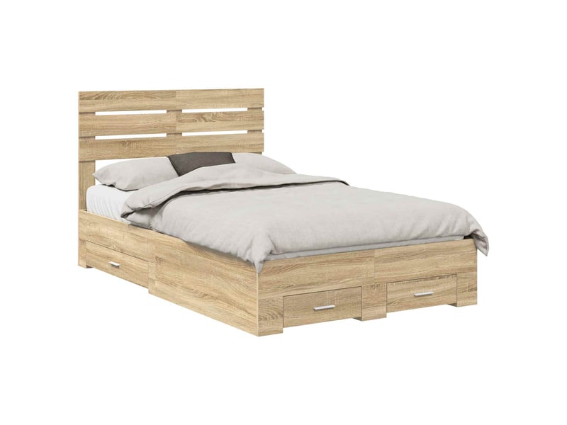  Lit double- lit adulte -  cadre de lit chêne sonoma 120 x 200 cm bois d'ingénierie  - Conforama A