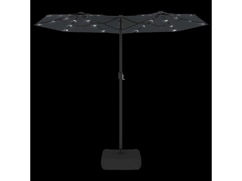  Parasol de jardin double tête avec led 316 x 145 cm protection uv ambiance chaleureuse en polyester noir 02_0047398  - Conforama D